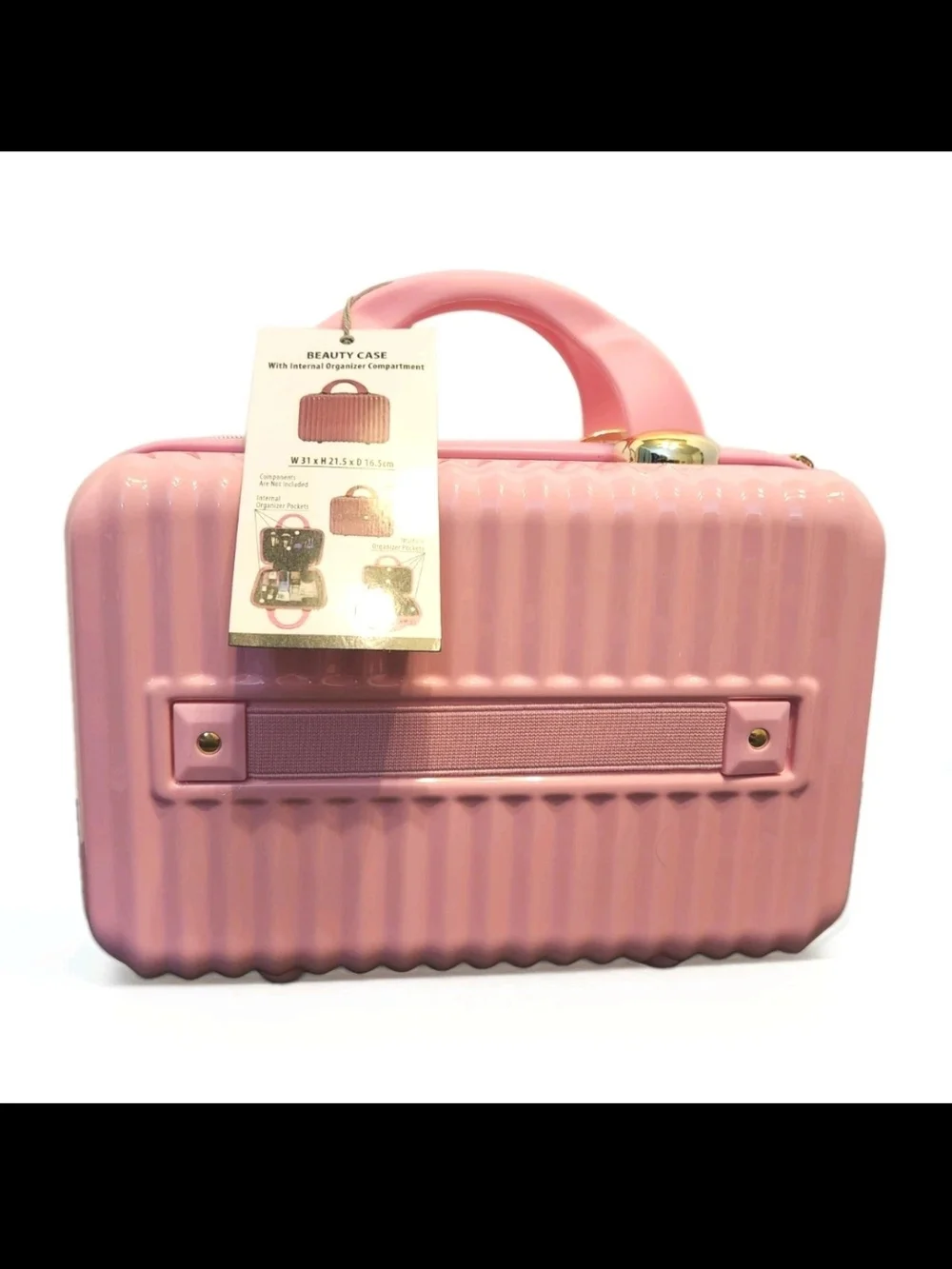 Compact Pink Hard-Shell Cosmetic Case with Handle Beauty Organizer